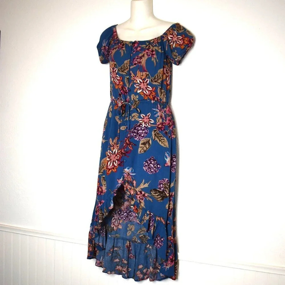 Honey Belle Floral Dress Sz S Button Front Whimsygoth Peasant Boho Sundress - Picture 3 of 16